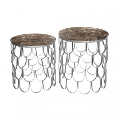 AD SIDE TABLE BROWN MARBLE SET OF 2 